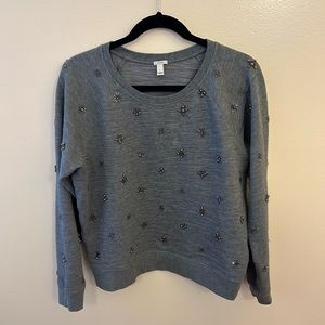 J Crew jeweled sweatshirt. Size L. Charcoal grey